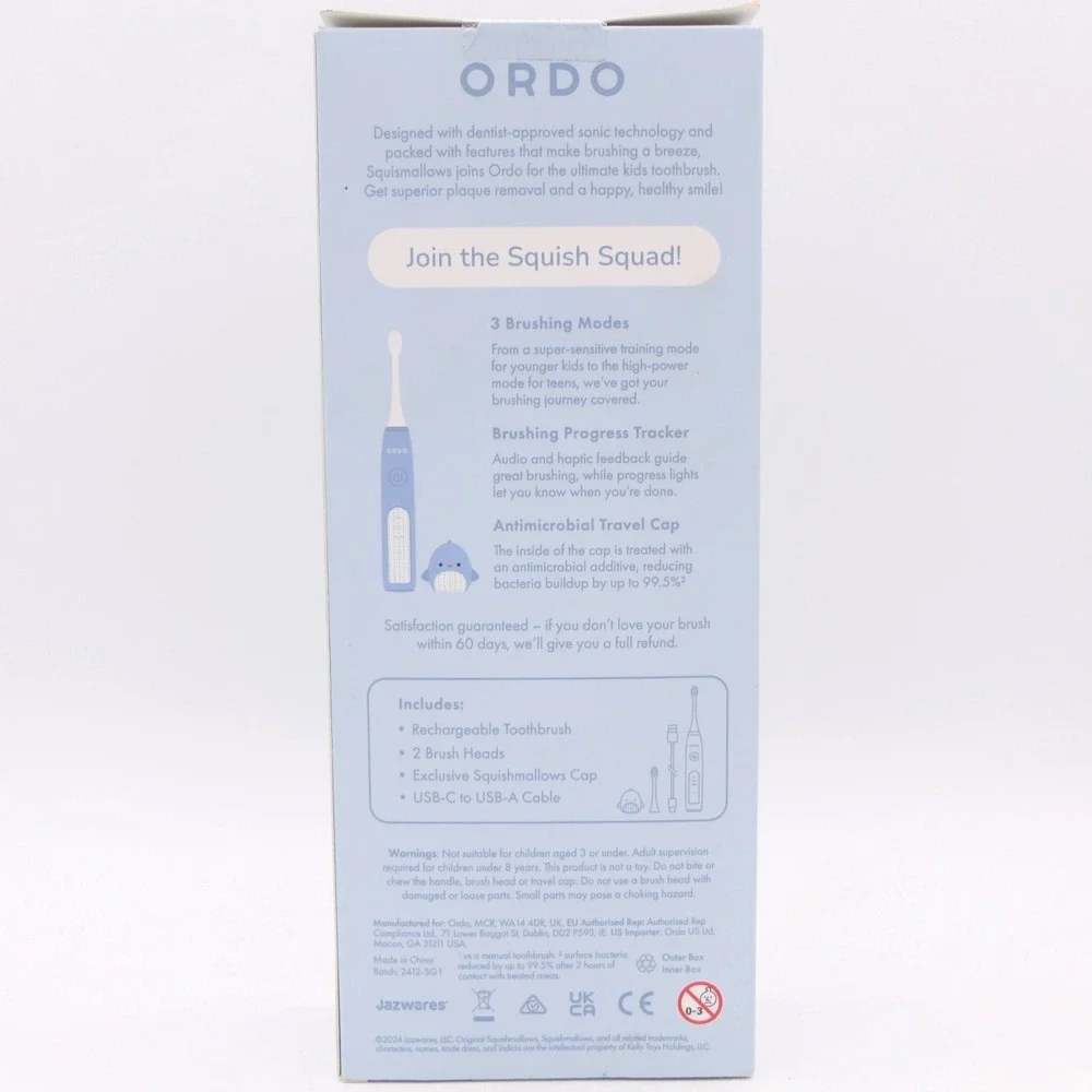 ORDO Sonic Kids Rechargeable Toothbrush Soft Blue Original Squishmallows Samir
